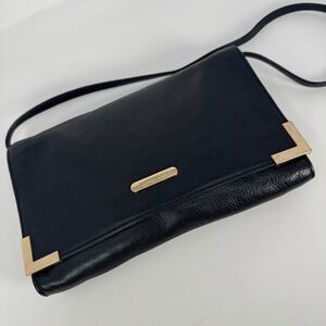 Michael Kors Black Leather Shoulder Bag Gold Hardware Clutch Removable Strap